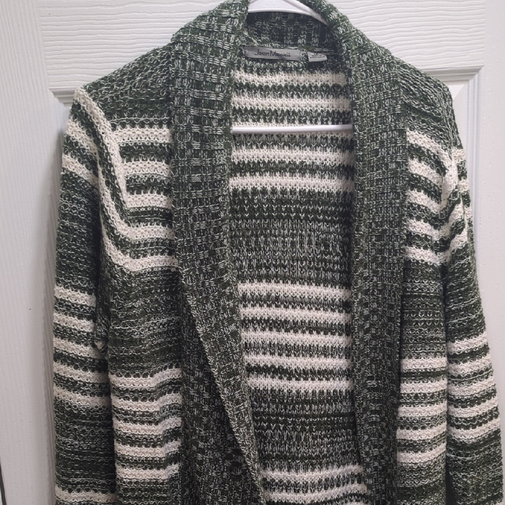 Men's Green and White Striped Sweater
